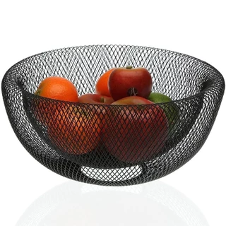 Fruteira De Mesa Cesto Frutas Aramado Cozinha Metal 22cm Luxo Organizadora Minimalista Preto Black