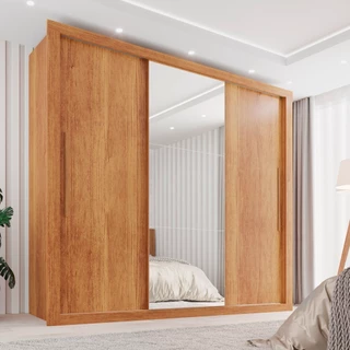 Guarda Roupa Casal 3 Portas com Espelho e 4 Gavetas Costa Rica Cinamomo