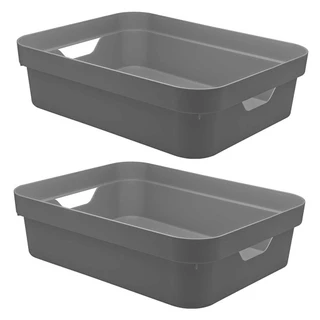 Kit 2 Caixas Plástica 4,8L Organizadora Multiuso OU Cinza