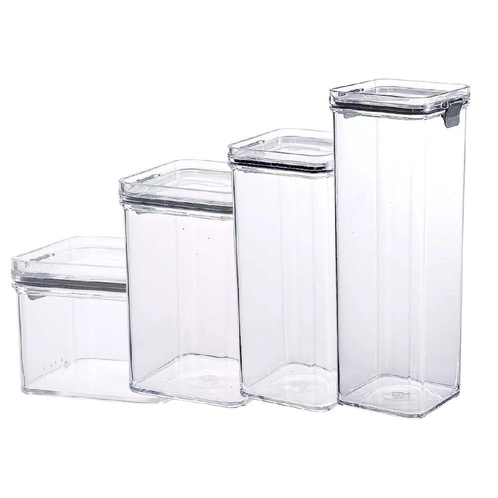 Kit Conjunto 4 Potes Herméticos Transparentes Lock Organizadores Cozinha Dispensa Armário Coza