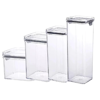 Kit Conjunto 4 Potes Herméticos Transparentes Lock Organizadores Cozinha Dispensa Armário Coza