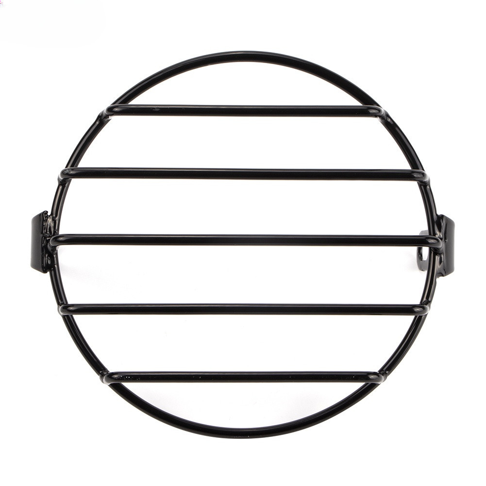 Grille Protection Phare Moto 14,6 Cm Café Racer - Métal Noir Vintage, Fixation Latérale Universelle