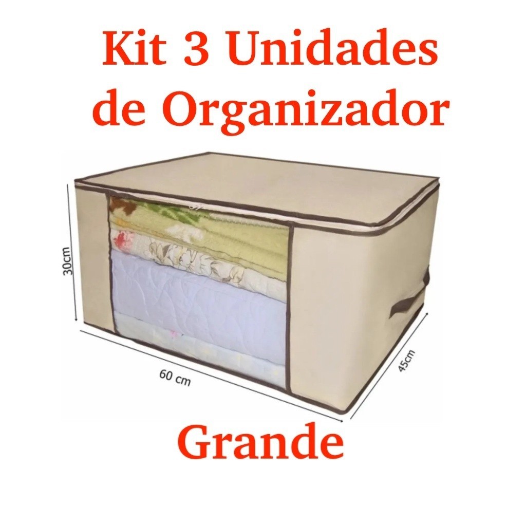 Organizador Multiuso Caixa Organizadora De Guarda Roupa Flexivel Com Ziper 60x45x30cm Grande 0040