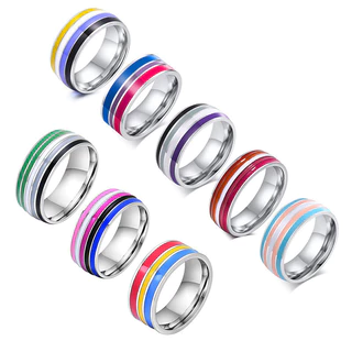 Anel LGBT Lésbico De Aço Inoxidável Para Mulheres Couple , Pride Promessa De Amor Bandeira De Listras Anéis De Noivado De Cor