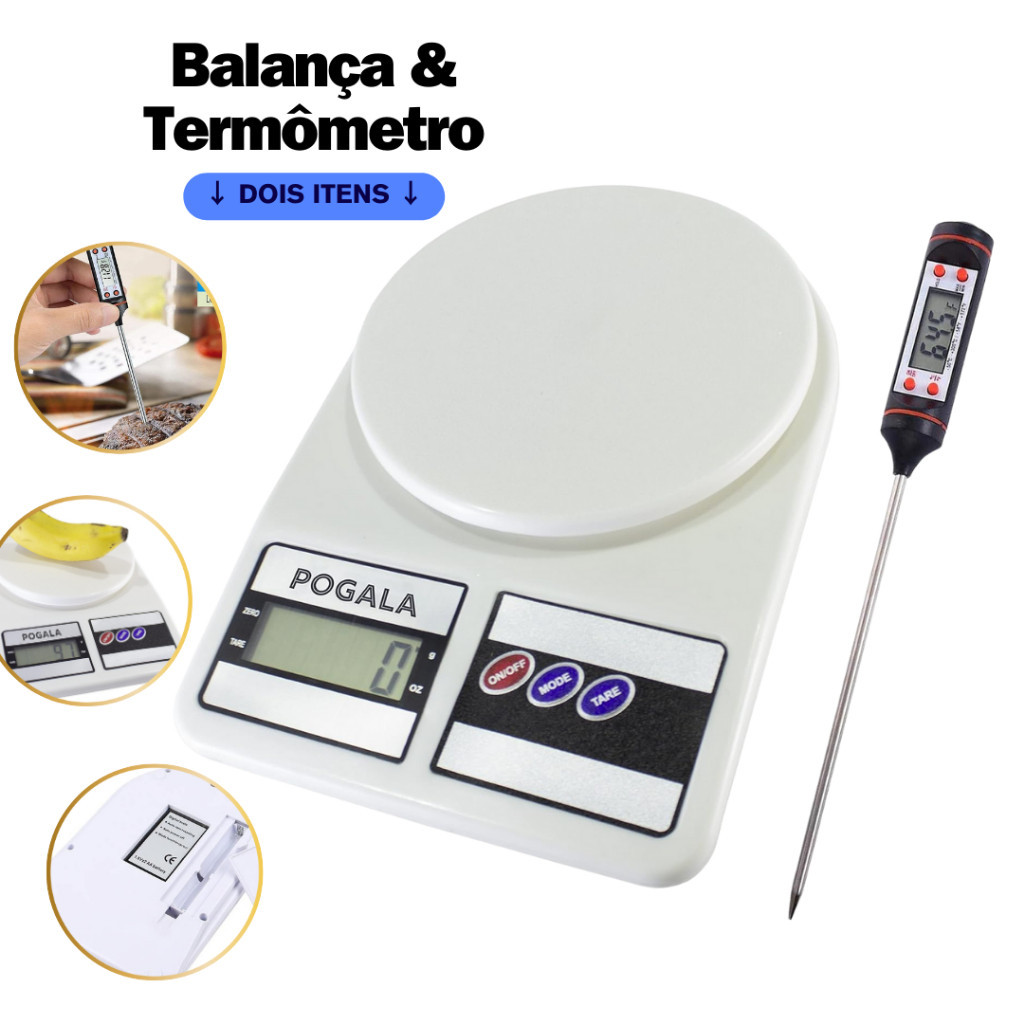 Balança de Cozinha Digital Para Pesar Alimentos até 10kg com Termômetro ...