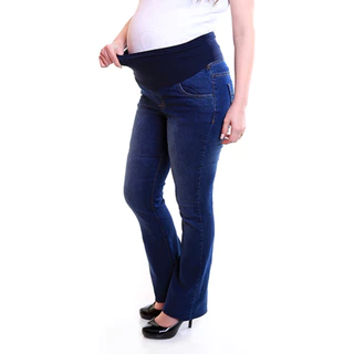 Calça Gestante Jeans Flare Com Cós De Suplex Confortável