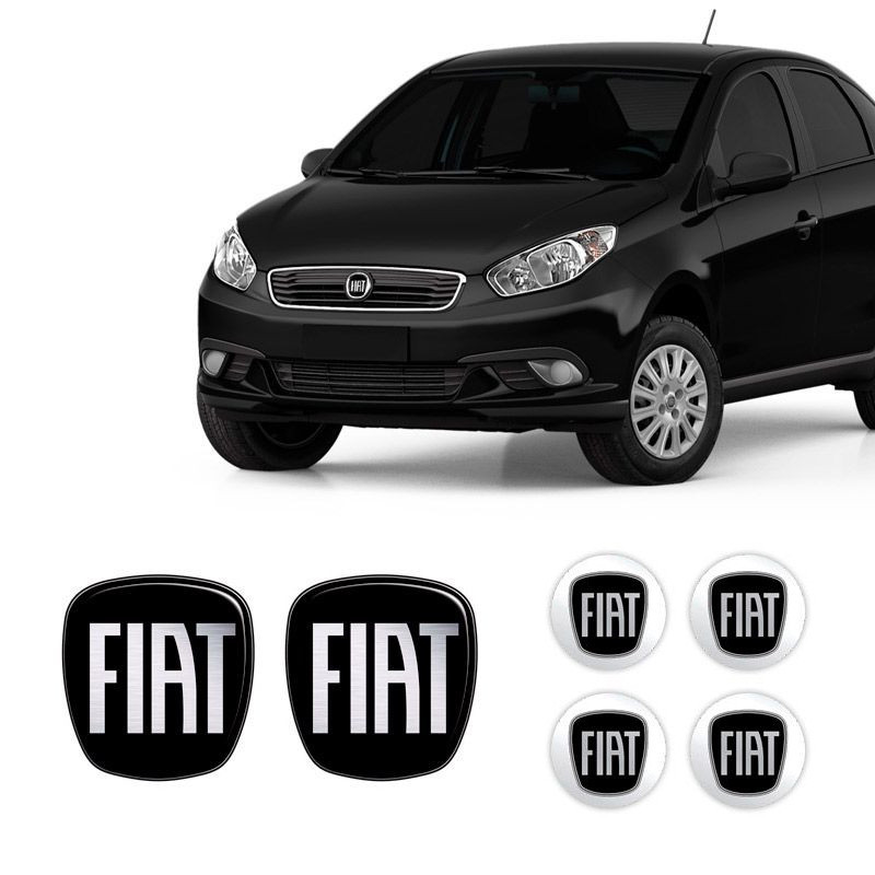 6 Adesivos Emblema Fiat Preto Grand Siena 2012 Até 2019
