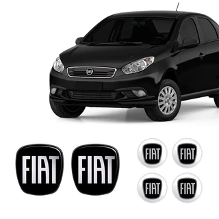 6 Adesivos Emblema Fiat Preto Grand Siena 2012 Até 2019