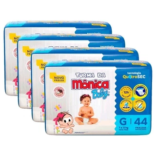 Fralda Descartável Turma da Mônica Tamanho G - 4 Pacotes com 44 Fraldas - Total 176 Tiras em Oferta na Shopee