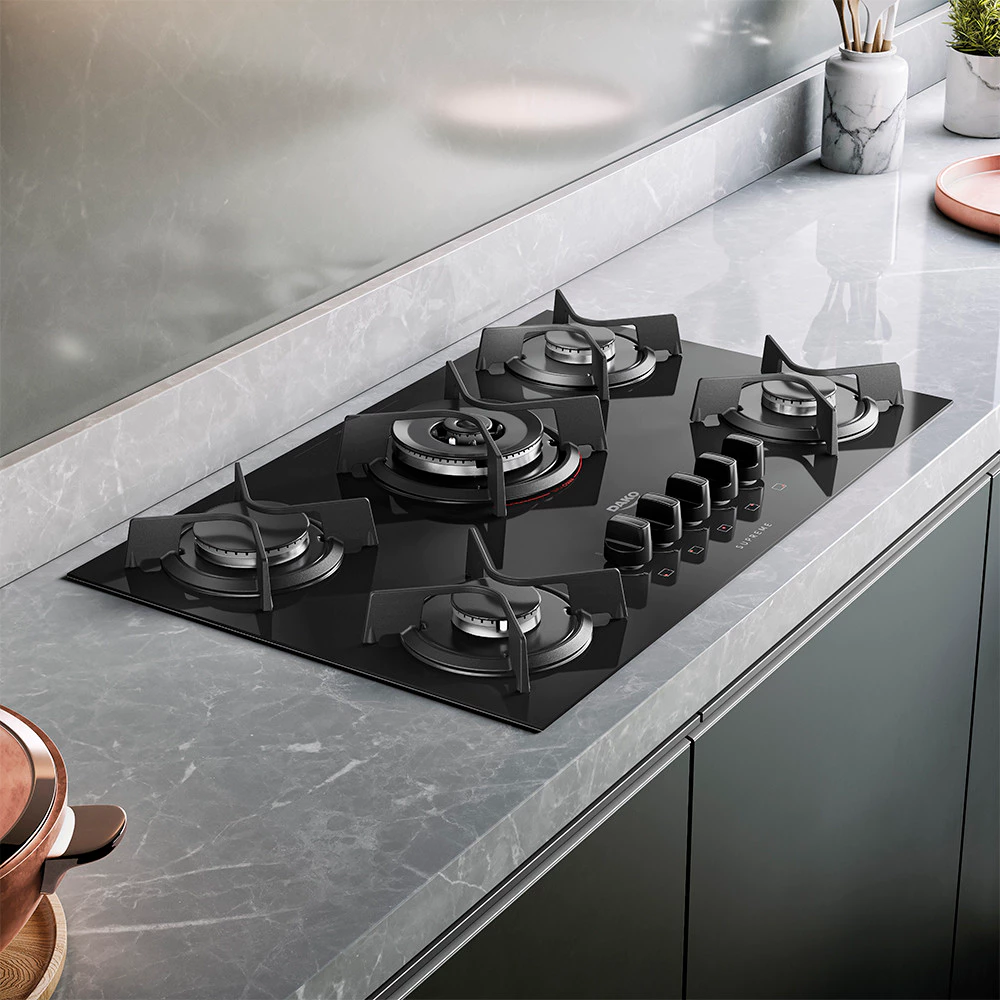 Cooktop 5 Bocas Dako Supreme com Mesa de Vidro e Tripla Chama Preto Bivolt