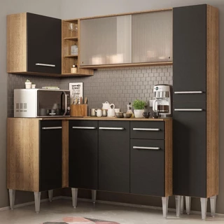 Cozinha Completa de Canto Madesa Emilly Face com Balcão e Armário Vidro em Oferta na Shopee