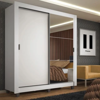 Guarda-Roupa Solteiro Madesa Denver 2 Portas de Correr com Espelho com Pés em Oferta na Shopee