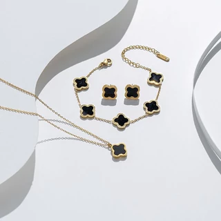 Colar De Quatro Folhas Pulseira De Trevo Brincos Conjunto De Jóias De Moda