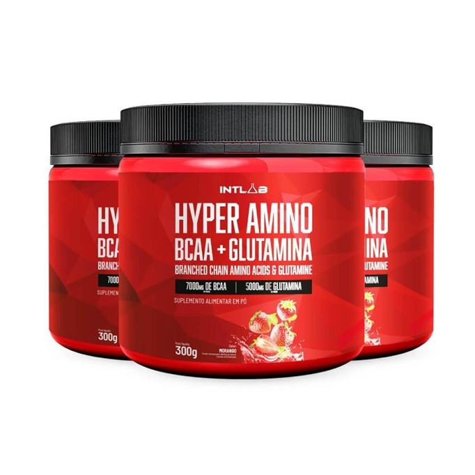 Kit c/3 Hyper Amino BCAA + Glutamina Intlab 300g | Shopee Brasil