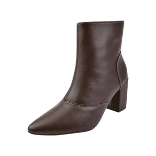 Bota Cano Curto Rosa Chic Calçados Bico Fino Salto Alto Zíper Feminino Café