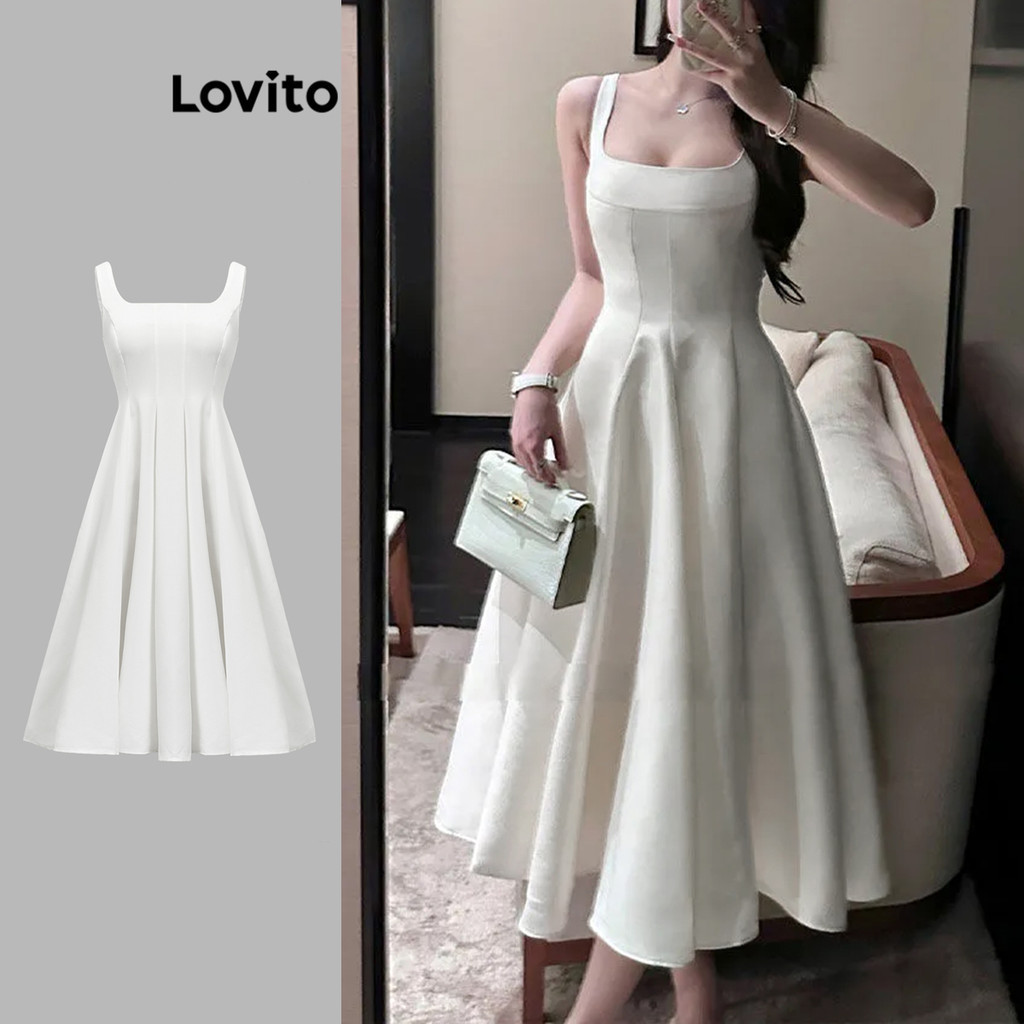 Lovito Vestido casual simples com zíper plissado para mulheres L83ED371