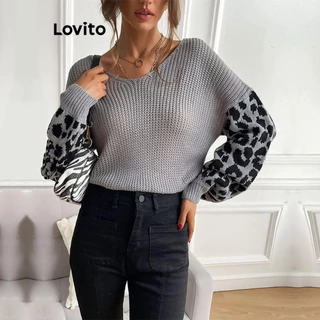 Lovito Suéter elegante liso colorblock para mulheres LNL57104