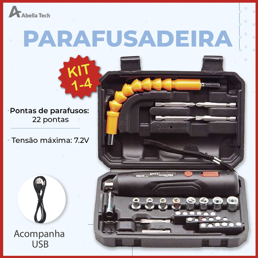 Parafusadeira Furadeira Portátil com bateria sem fio recarregável USB com maleta completa