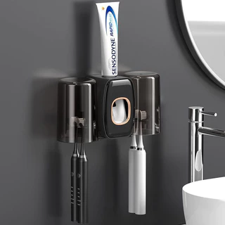 Dispenser Aplicador Creme Dental Suporte 4 Escovas e 2 Copos Banheiro Parede Multifuncional Organização E Praticidade