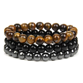 Pulseiras Pedra Kit com 3 Natural Ônix. Hematita. Olho De Tigre 6mm