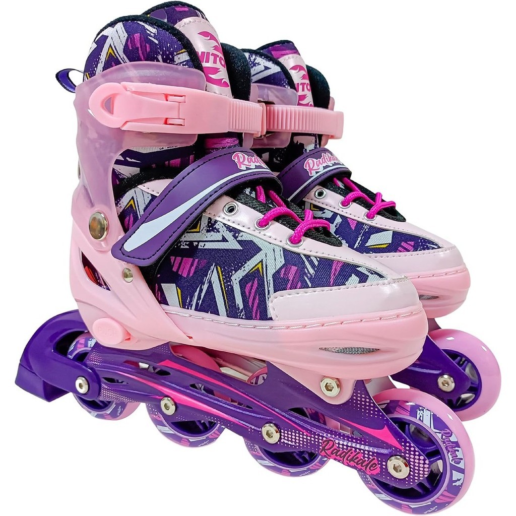 Patins Roller Inline Infantil Rosa/Roxo Tam 34-37 | Shopee Brasil