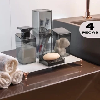 Kit Higiene Premium Banheiro 4 Peças Porta escova Algodão Saboneteira sabonete Liquido Uz Utilidades