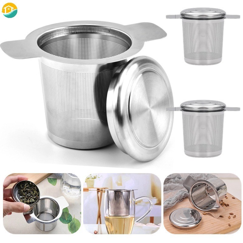 Infusor De Chá De Pega Dupla Com Tampa De Aço Inoxidável Filtro De Café De  Malha Fina Chávena Folha Solta Suprimentos De Cozinha | Shopee Brasil