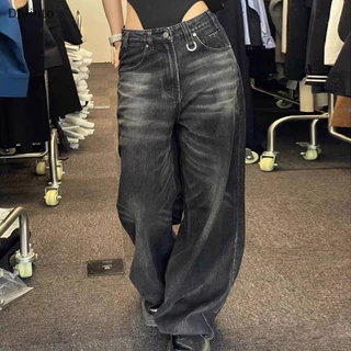 [Calça Jeans Vintage Black Barrel De Perna Larga Mulher & Homem Baggy De Cintura Alta Feminina De Rua Y2K Em