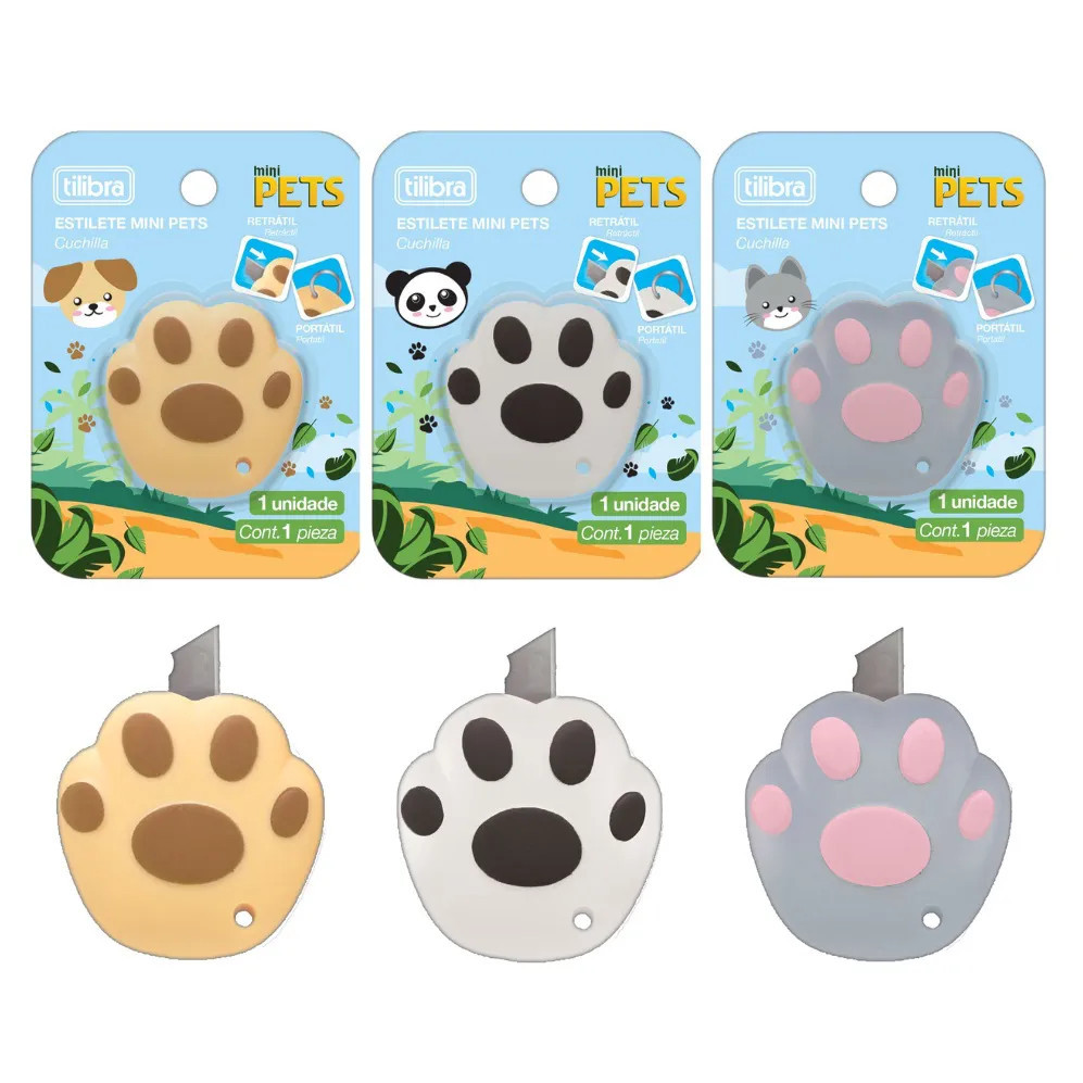 Estilete Mini Pets Patinhas - Tilibra- Panda Gato Cachorro