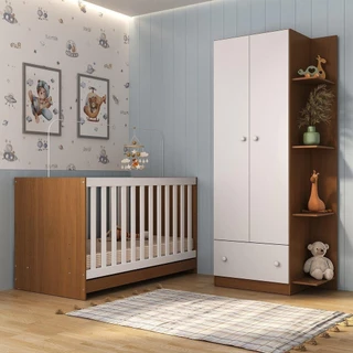 Berço 3 em 1 para Colchão 130 x 60cm com Guarda-Roupas 2 Portas Doce de Leite Multimóveis MP4241 em Oferta na Shopee