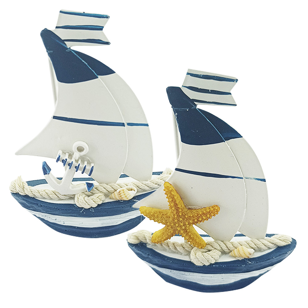 Mini Barquinho Decorativo Velejador Azul 14cm x 12cm
