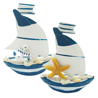 Mini Barquinho Decorativo Velejador Azul 14cm x 12cm