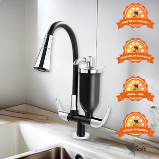 Torneira Filtro Bancada De Cozinha Flexível Cone Preta