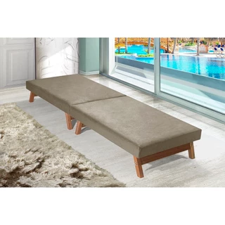 Cama Dobravel Portatil Cinza 170x60 Com Colchão Emutido -Pes Madeira Maciça -P/ Ate 130 KG