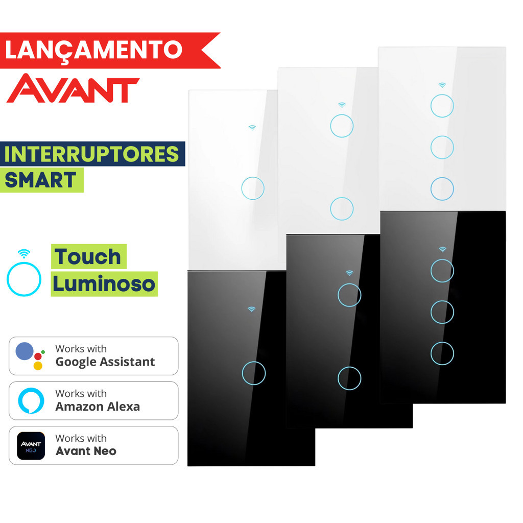 Interruptor Apagador Smart Inteligente Wifi Touch Avant Neo Google Alexa Preto/Branco
