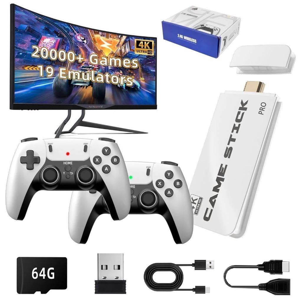 2025 NOVO Vídeo Game Stick M15 Pro 4k 64gb Hdmi Com 2 Controles Se Fio +20mil Jogos