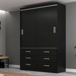 Guarda-Roupa Solteiro Veneza 2 PT 6 GV Preto