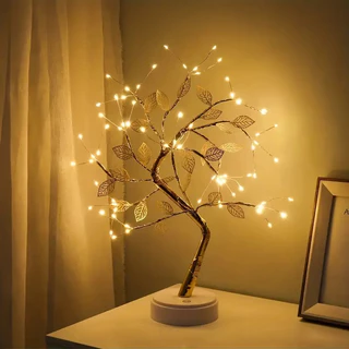 Luminaria Arvore de LED Folhas Dourada para Decoração do Casa Quarto Iluminação de Mesa de Cabeceira