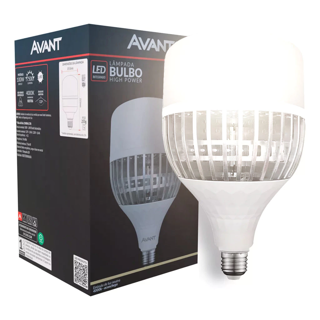 Lampada Led Bulbo Hp 100w 4000k Branco Neutro E27 110v/220v Ip20 Branco Cod: 789711375 Avant