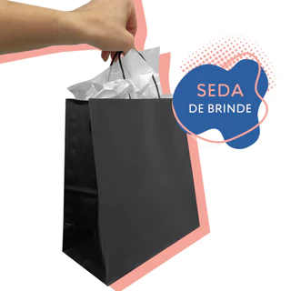 Kit Sacolas Kraft Preta M Com Papel de Seda Branco