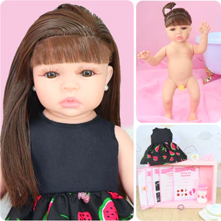 Bebê Reborn Princesa Corpo Silicone Com Acessórios E Vestidinho Preto Silicone Pode Dar Banho