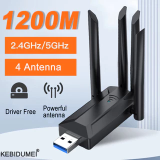 Placa De Rede Sem Fio De Alta Velocidade 1200M 4 Antenas Transmissor De Sinal 2.4G 5G Adaptador WiFi USB Dual Band Para PC Laptop