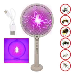 Raquete Elétrica Iluminação Uv Atrai Mata Pernilongos