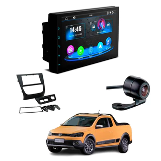 Kit Central Multimídia MP5 CarPlay Moldura 2Din Saveiro 2008-12 7 Polegadas + Câmera de Ré Borboleta