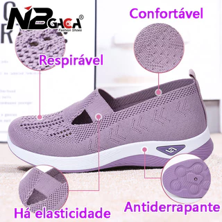 NBGAGA Sapatos Casuais Femininos Tecido De Malha Respirável E Sola De PVC Antiderrapante Tamanho 36-44