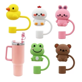 Tampa Para Canudo Copo Stanley Quencher Protetora Silicone Reutilizável 10mm 5Pcs Desenho Animado Pontas