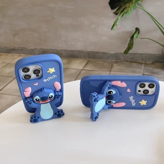 Funny Flip Mirror Stitch 3D Cartoon Case Creative Compatível Para iPhone 15 14 13 11 12 Pro MAX Cobertura Total Porta-Casaco Protetor Traseiro Tpu Soft Phone Shell À Prova De Choque