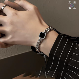 Retro Minimalista Corrente Cubana Para Homens Simplicidade Pingente Quadrado Preto Pulseiras De Aço Inoxidável Jóias