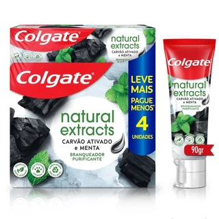 Creme Dental Colgate Natural Extracts Carvão Ativado e Menta 4 unid 90g em Oferta na Shopee