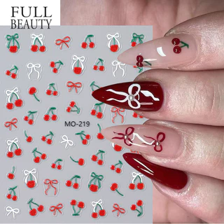 Decalques de Manicure em relevo de Cereja Harley Jenny Bow Fruta Pregos Adesivos de Unhas
